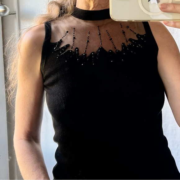 Black knit top with mesh yoke - Picture 6 of 6